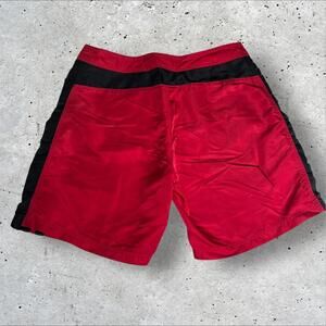 Vintage RLX Polo Sport Men's Red Nylon Swim Trunks Black Stripe Y2K Shorts 34